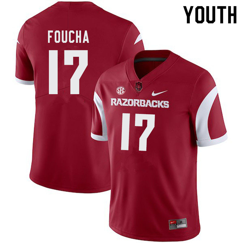 Youth #17 Joe Foucha Arkansas Razorbacks College Football Jerseys-Cardinal - Click Image to Close